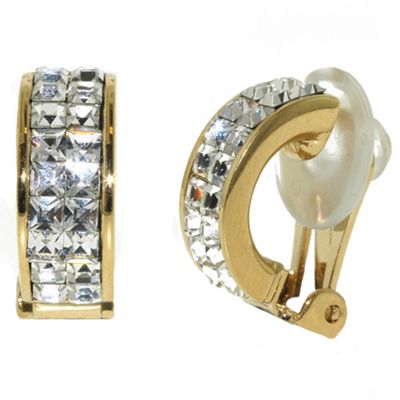 Gold & swarovski crystal half hoop clip earrings